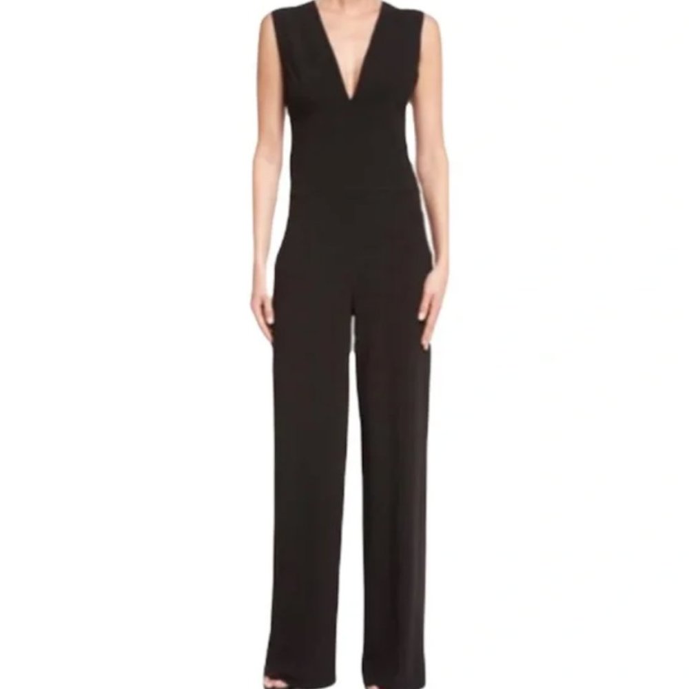 NWOT HALSTON HERITAGE Plunge V Neck Jumpsuit Navy Blue Size XS, 0
